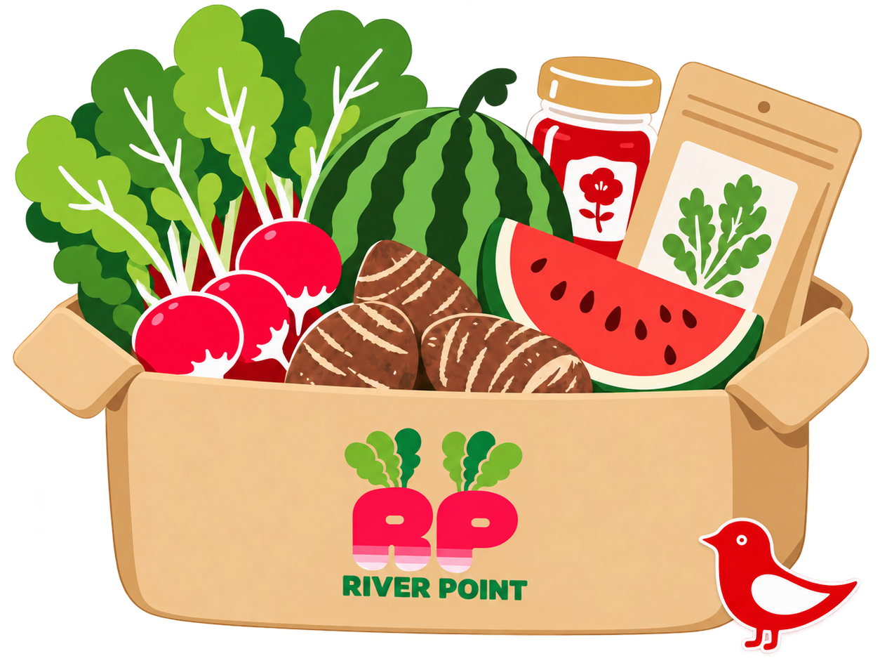 RiverPointの野菜や加工品が詰まった箱